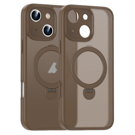 For iPhone 15 Matte Texture 360 Degree Rotary Tone Holder MagSafe Phone Case(Bronze) - iPhone 15 Cases by buy2fix | Online Shopping UK | buy2fix