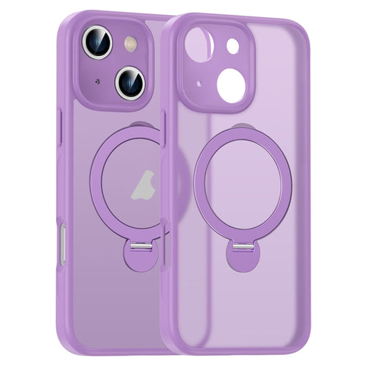 For iPhone 15 Matte Texture 360 Degree Rotary Tone Holder MagSafe Phone Case(Roland Purple) - iPhone 15 Cases by buy2fix | Online Shopping UK | buy2fix