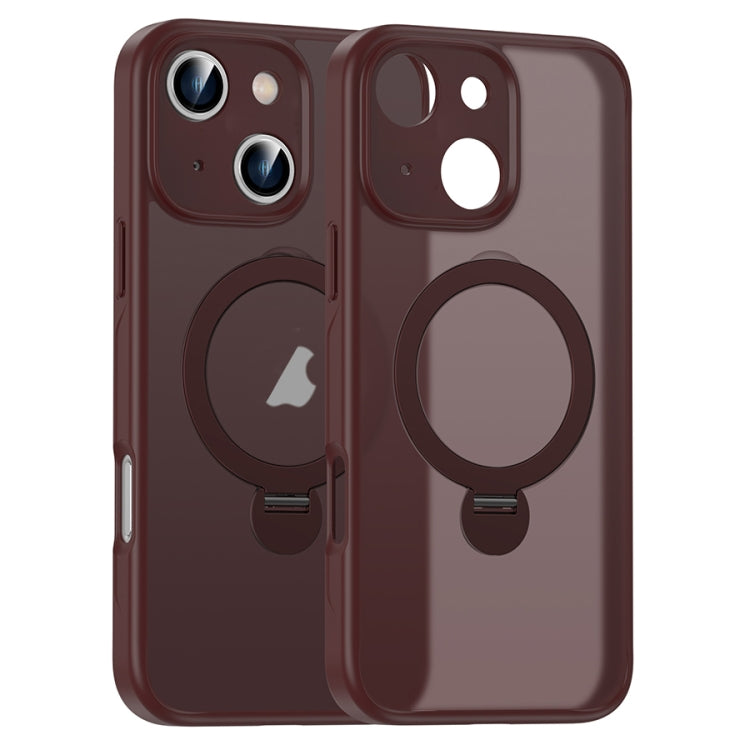 For iPhone 15 Matte Texture 360 Degree Rotary Tone Holder MagSafe Phone Case(Plum Red) - iPhone 15 Cases by buy2fix | Online Shopping UK | buy2fix