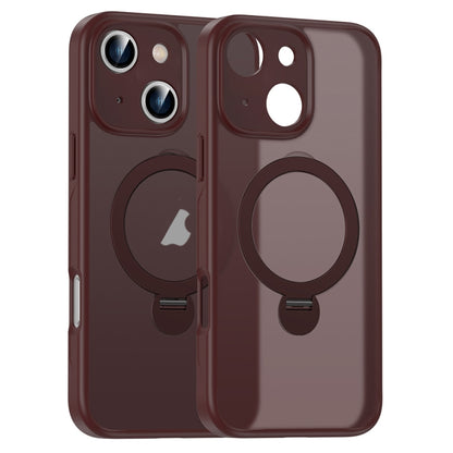 For iPhone 15 Matte Texture 360 Degree Rotary Tone Holder MagSafe Phone Case(Plum Red) - iPhone 15 Cases by buy2fix | Online Shopping UK | buy2fix