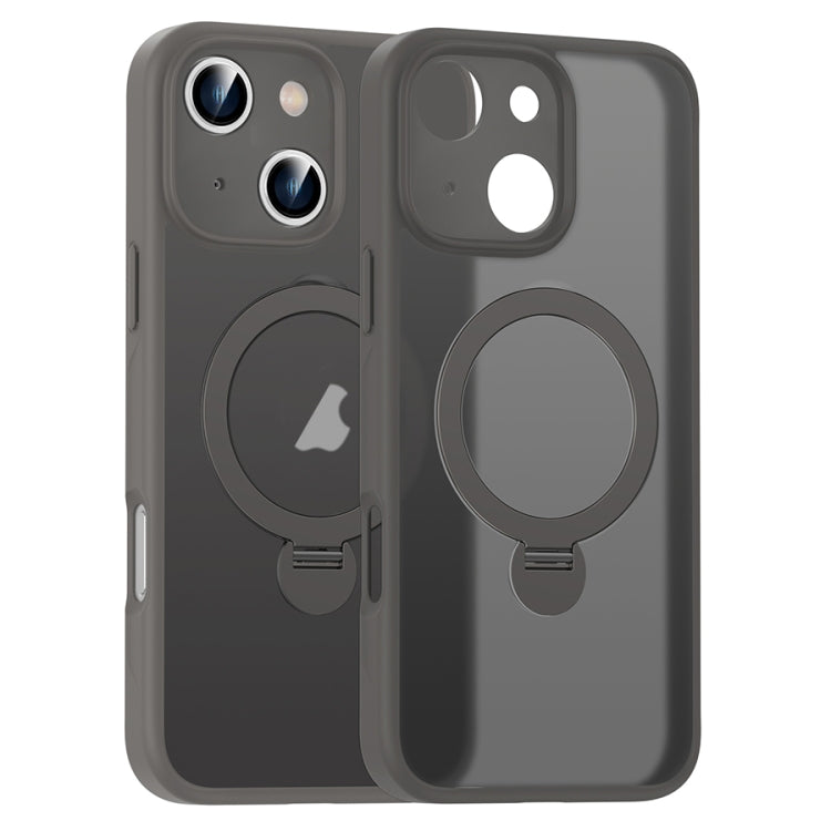 For iPhone 15 Matte Texture 360 Degree Rotary Tone Holder MagSafe Phone Case(Titanium Gray) - iPhone 15 Cases by buy2fix | Online Shopping UK | buy2fix