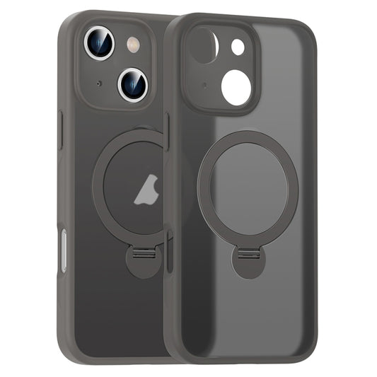 For iPhone 15 Matte Texture 360 Degree Rotary Tone Holder MagSafe Phone Case(Titanium Gray) - iPhone 15 Cases by buy2fix | Online Shopping UK | buy2fix