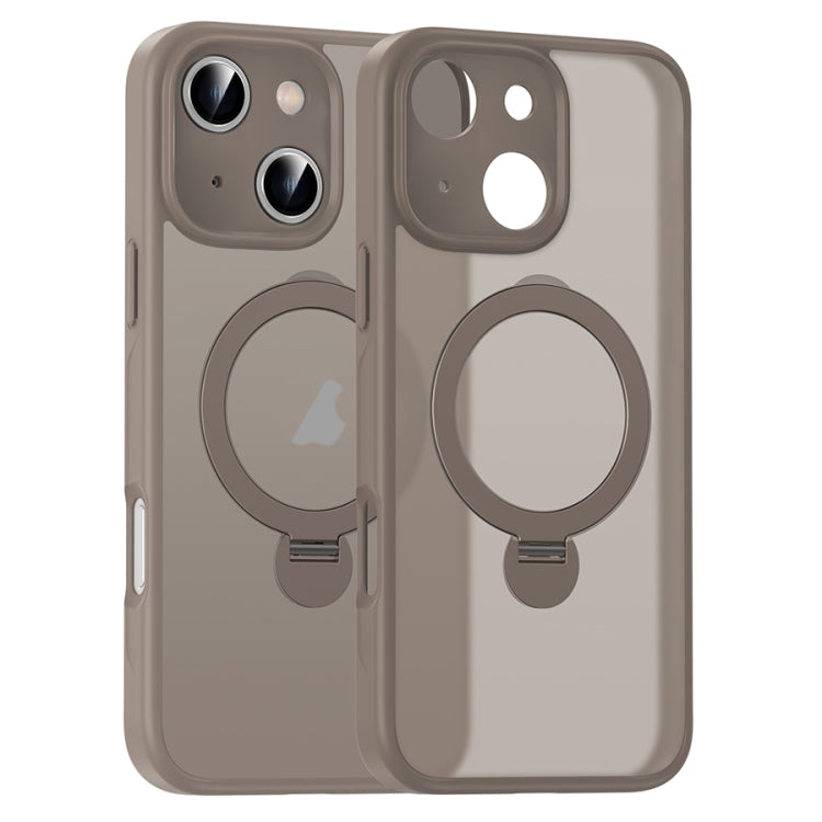 For iPhone 15 Matte Texture 360 Degree Rotary Tone Holder MagSafe Phone Case(Titanium Gold) - iPhone 15 Cases by buy2fix | Online Shopping UK | buy2fix
