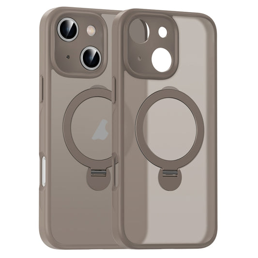 For iPhone 15 Matte Texture 360 Degree Rotary Tone Holder MagSafe Phone Case(Titanium Gold) - iPhone 15 Cases by buy2fix | Online Shopping UK | buy2fix
