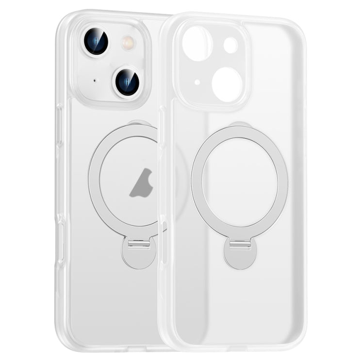 For iPhone 14 Matte Texture 360 Degree Rotary Tone Holder MagSafe Phone Case(Transparent) - iPhone 14 Cases by buy2fix | Online Shopping UK | buy2fix