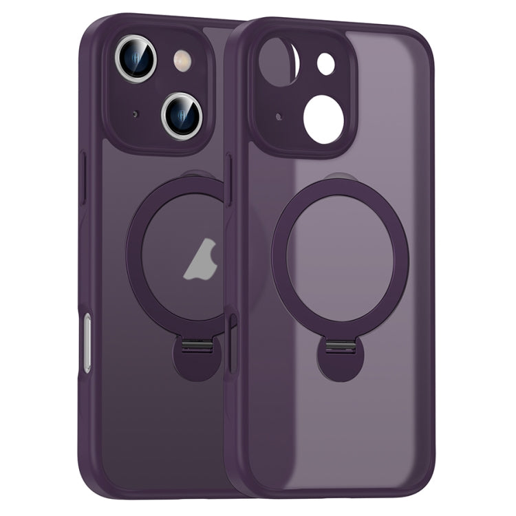 For iPhone 14 Matte Texture 360 Degree Rotary Tone Holder MagSafe Phone Case(Dark Purple) - iPhone 14 Cases by buy2fix | Online Shopping UK | buy2fix