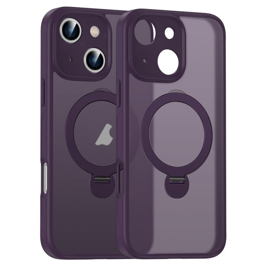 For iPhone 14 Matte Texture 360 Degree Rotary Tone Holder MagSafe Phone Case(Dark Purple) - iPhone 14 Cases by buy2fix | Online Shopping UK | buy2fix