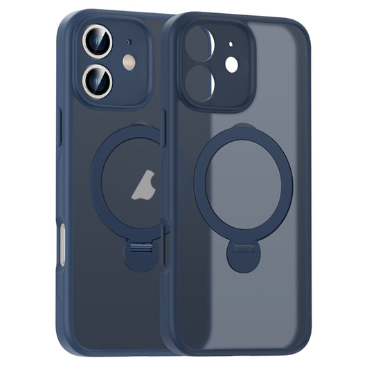 For iPhone 12 Matte Texture 360 Degree Rotary Tone Holder MagSafe Phone Case(Dark Blue) - iPhone 12 / 12 Pro Cases by buy2fix | Online Shopping UK | buy2fix