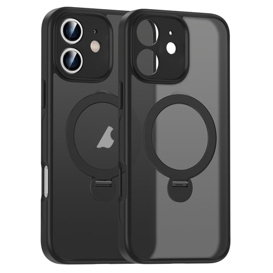 For iPhone 11 Matte Texture 360 Degree Rotary Tone Holder MagSafe Phone Case(Black)