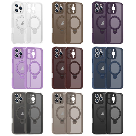 For iPhone 15 Pro Matte Texture 360 Degree Rotary Tone Holder MagSafe Phone Case(Plum Red) - iPhone 15 Pro Cases by buy2fix | Online Shopping UK | buy2fix
