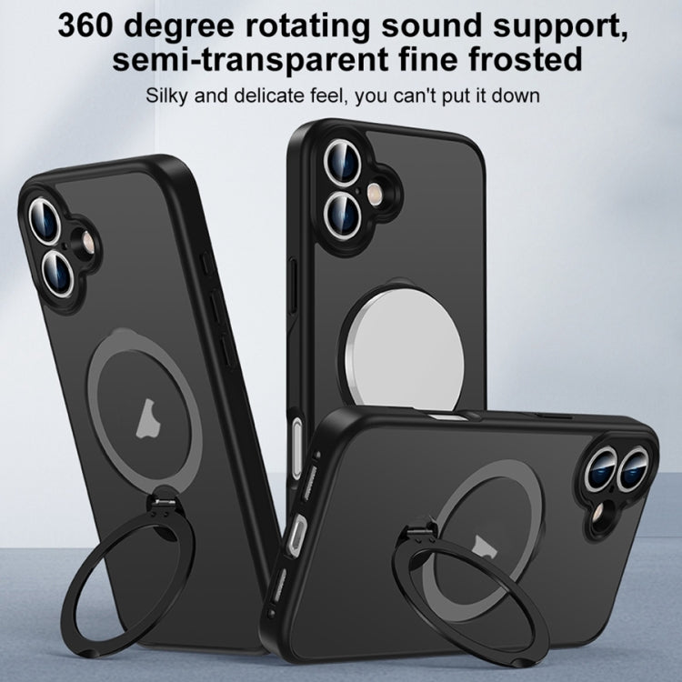 For iPhone 15 Pro Matte Texture 360 Degree Rotary Tone Holder MagSafe Phone Case(Dark Blue) - iPhone 15 Pro Cases by buy2fix | Online Shopping UK | buy2fix