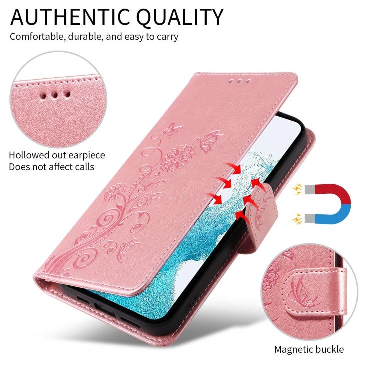 For Google Pixel 9 Pro XL Embossed Butterfly Flowers Leather Phone Case(Rose Gold) by buy2fix
