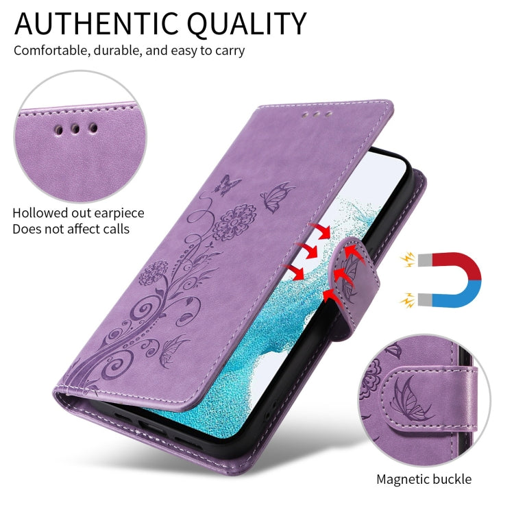 For Google Pixel 9 / 9 Pro Embossed Butterfly Flowers Leather Phone Case(Purple) by buy2fix