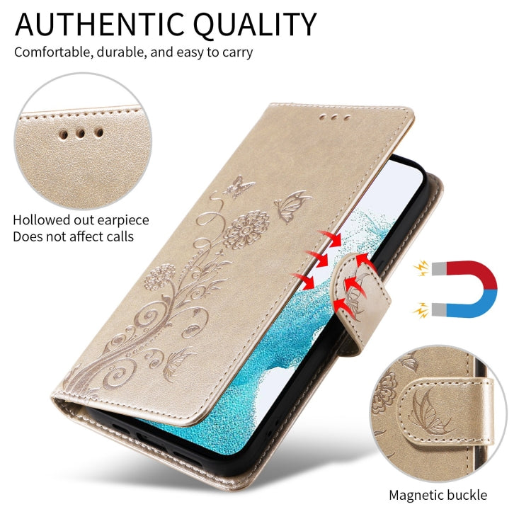 For Google Pixel 9 / 9 Pro Embossed Butterfly Flowers Leather Phone Case(Gold) by buy2fix