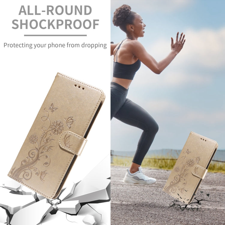 For Google Pixel 9 / 9 Pro Embossed Butterfly Flowers Leather Phone Case(Gold) by buy2fix