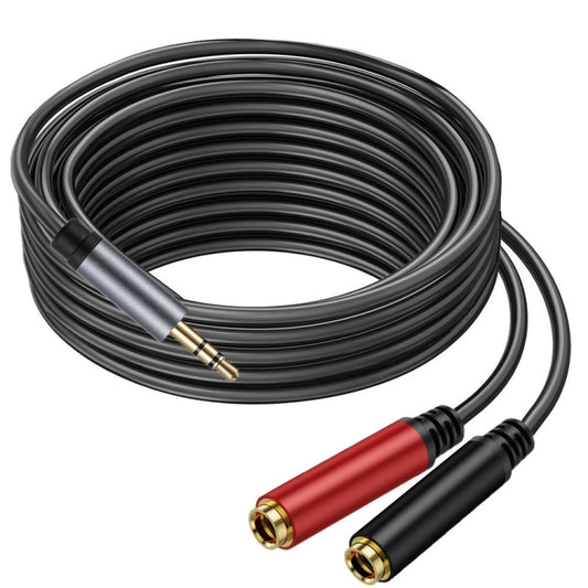 5m Gold Plated 3.5mm TRS Male to 2 x 6.35mm Female Laptop Y Splitter Adapter Audio Cable(Black) - Video & Audio Cable by buy2fix | Online Shopping UK | buy2fix
