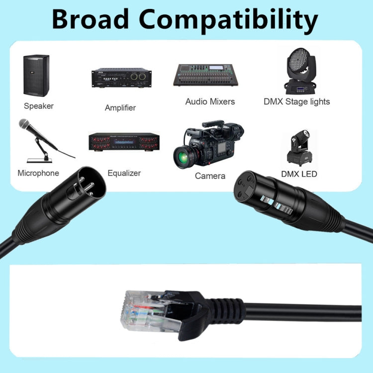 XLR 3 Pin Female to RJ45 Male Network Extension Cable for DMX-CON Controller Series, Length: 30cm(Black) by buy2fix