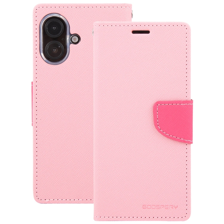 For iPhone 16 Plus GOOSPERY FANCY DIARY Cross Texture Leather Phone Case(Pink) by GOOSPERY