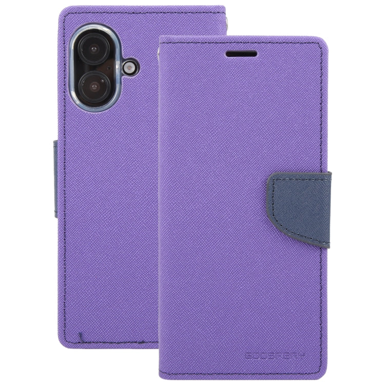 For iPhone 16 GOOSPERY FANCY DIARY Cross Texture Leather Phone Case(Purple) by GOOSPERY