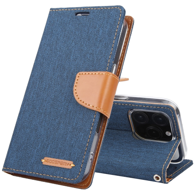 For iPhone 16 Pro GOOSPERY CANVAS DIARY Fabric Texture Flip Leather Phone Case(Navy Blue) by GOOSPERY