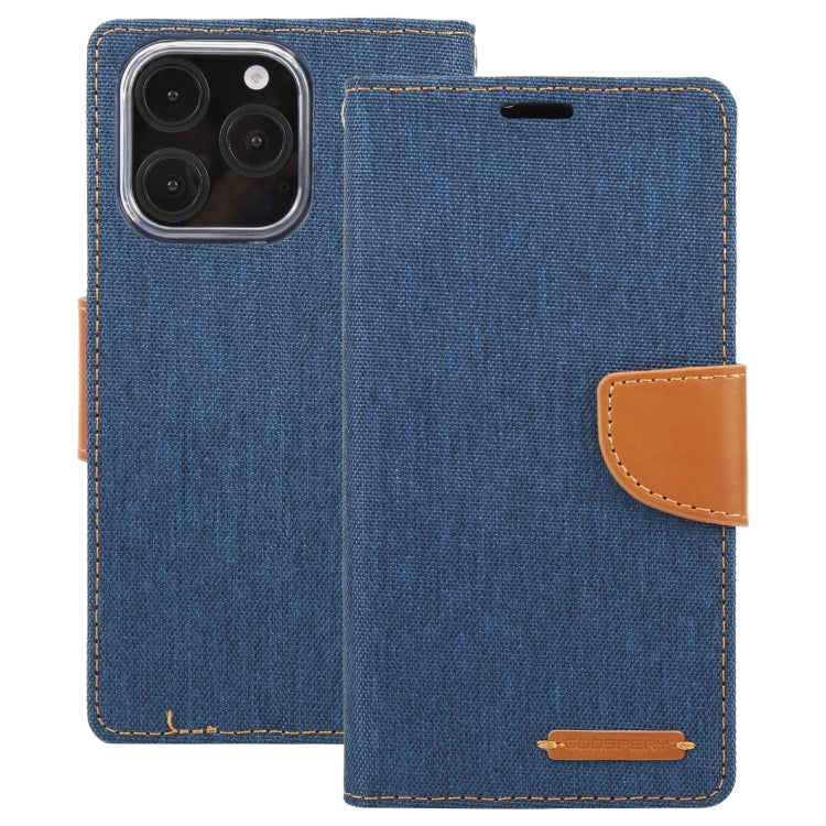 For iPhone 16 Pro GOOSPERY CANVAS DIARY Fabric Texture Flip Leather Phone Case(Navy Blue) by GOOSPERY