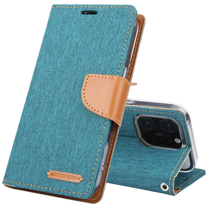 For iPhone 16 Pro GOOSPERY CANVAS DIARY Fabric Texture Flip Leather Phone Case(Green) by GOOSPERY