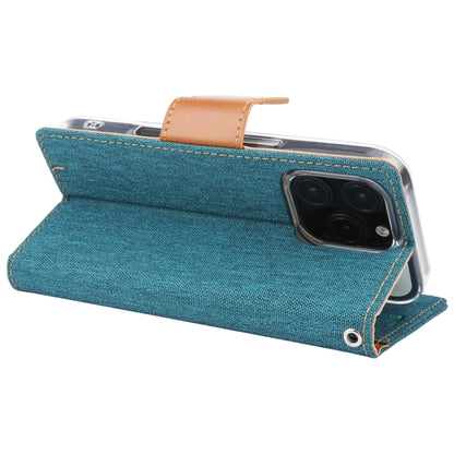 For iPhone 16 Pro GOOSPERY CANVAS DIARY Fabric Texture Flip Leather Phone Case(Green) by GOOSPERY