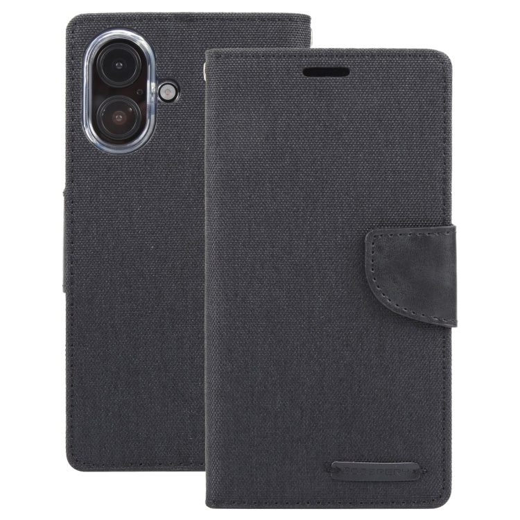 For iPhone 16 Plus GOOSPERY CANVAS DIARY Fabric Texture Flip Leather Phone Case(Black) by GOOSPERY