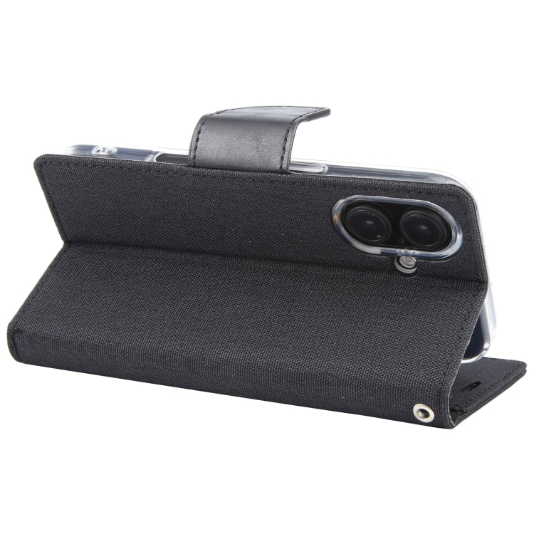 For iPhone 16 Plus GOOSPERY CANVAS DIARY Fabric Texture Flip Leather Phone Case(Black) by GOOSPERY