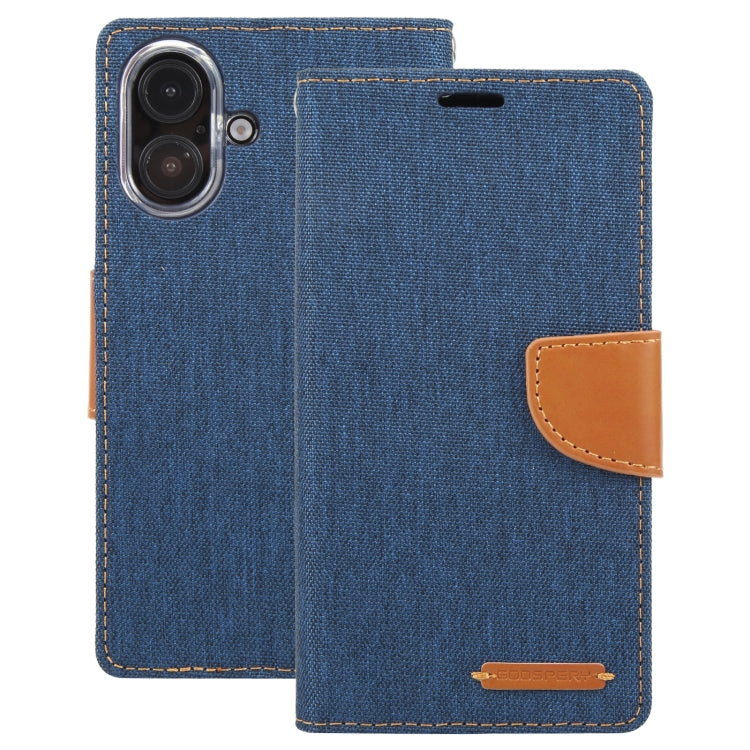 For iPhone 16 Plus GOOSPERY CANVAS DIARY Fabric Texture Flip Leather Phone Case(Navy Blue) by GOOSPERY