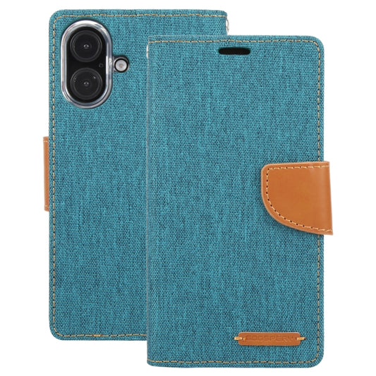 For iPhone 16 Plus GOOSPERY CANVAS DIARY Fabric Texture Flip Leather Phone Case(Green) by GOOSPERY