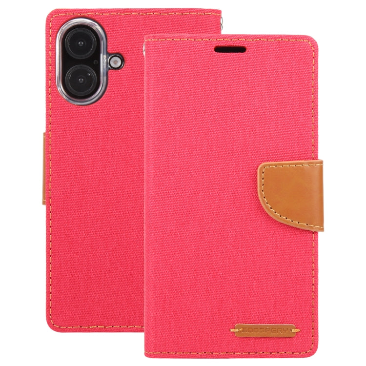 For iPhone 16 Plus GOOSPERY CANVAS DIARY Fabric Texture Flip Leather Phone Case(Red) by GOOSPERY