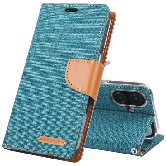 For iPhone 16 GOOSPERY CANVAS DIARY Fabric Texture Flip Leather Phone Case(Green) by GOOSPERY