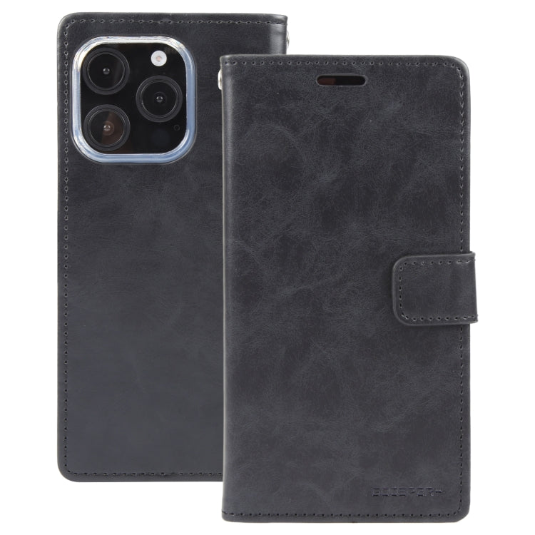 For iPhone 16 Pro GOOSPERY BLUE MOON Crazy Horse Texture Leather Phone Case(Black) by GOOSPERY