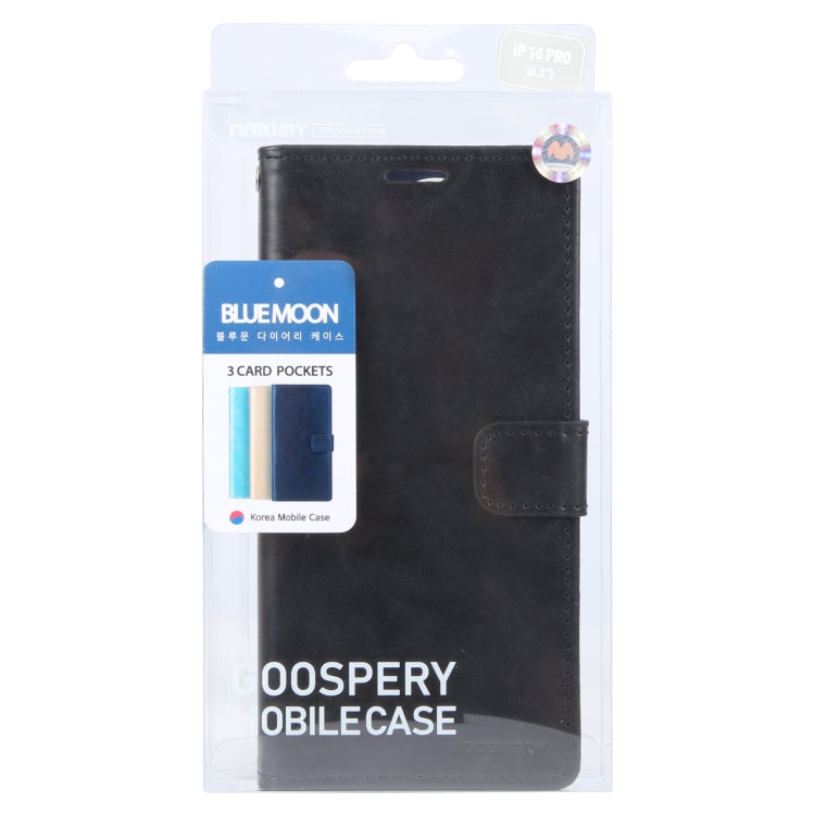 For iPhone 16 Pro GOOSPERY BLUE MOON Crazy Horse Texture Leather Phone Case(Black) by GOOSPERY