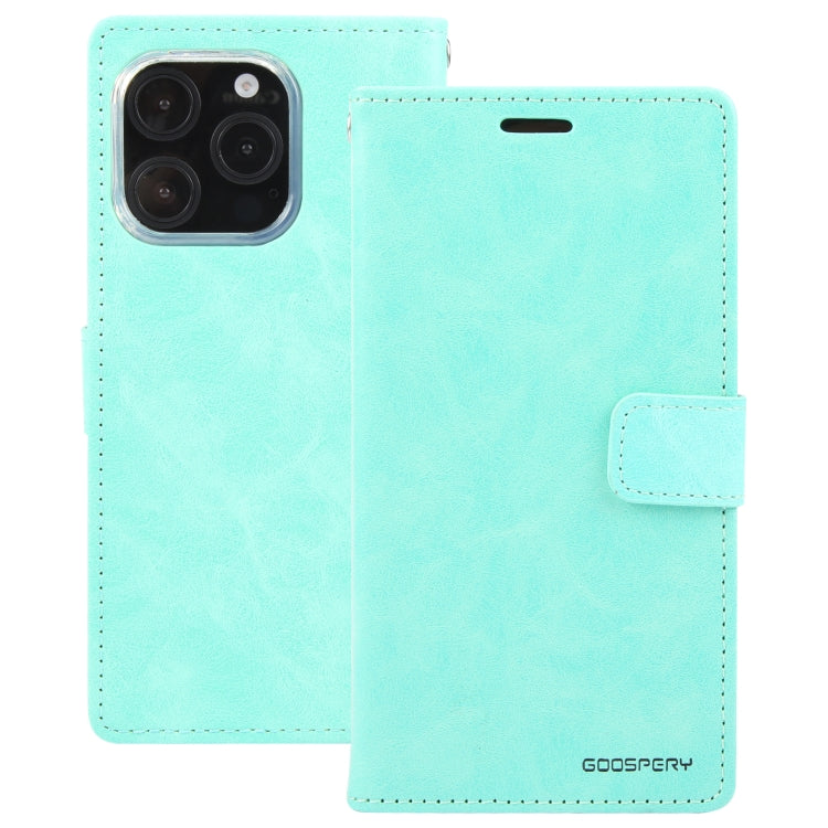 For iPhone 16 Pro GOOSPERY BLUE MOON Crazy Horse Texture Leather Phone Case(Mint Green) by GOOSPERY