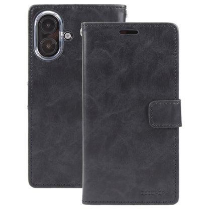 For iPhone 16 Plus GOOSPERY BLUE MOON Crazy Horse Texture Leather Phone Case(Black) by GOOSPERY
