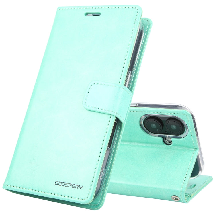 For iPhone 16 Plus GOOSPERY BLUE MOON Crazy Horse Texture Leather Phone Case(Mint Green) by GOOSPERY