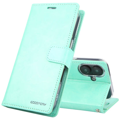 For iPhone 16 Plus GOOSPERY BLUE MOON Crazy Horse Texture Leather Phone Case(Mint Green) by GOOSPERY