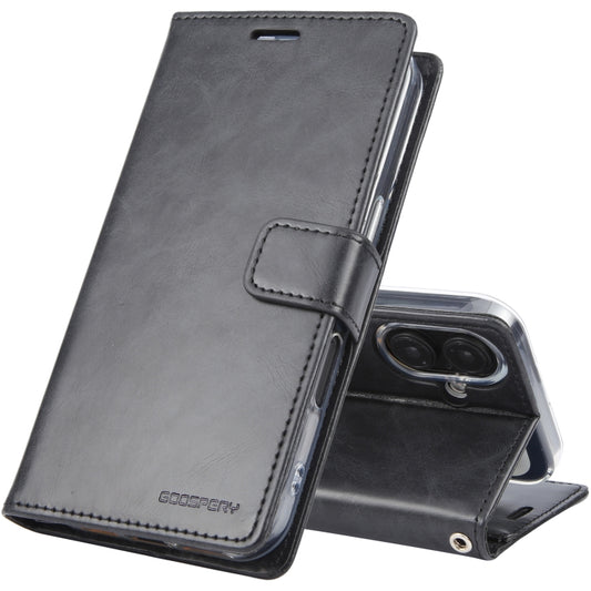 For iPhone 16 GOOSPERY BLUE MOON Crazy Horse Texture Leather Phone Case(Black) by GOOSPERY