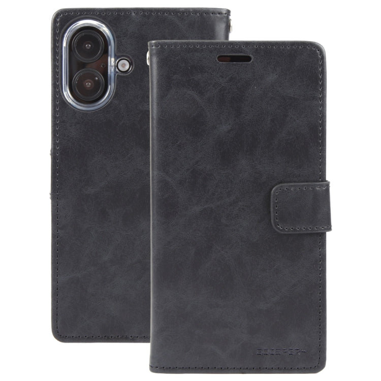 For iPhone 16 GOOSPERY BLUE MOON Crazy Horse Texture Leather Phone Case(Black) by GOOSPERY