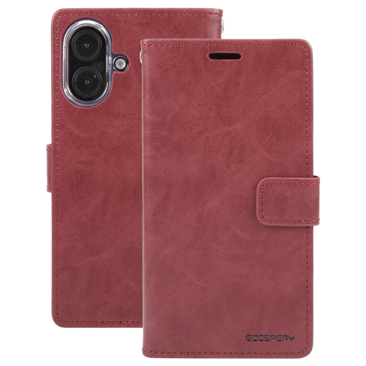 For iPhone 16 GOOSPERY BLUE MOON Crazy Horse Texture Leather Phone Case(Wine Red) by GOOSPERY