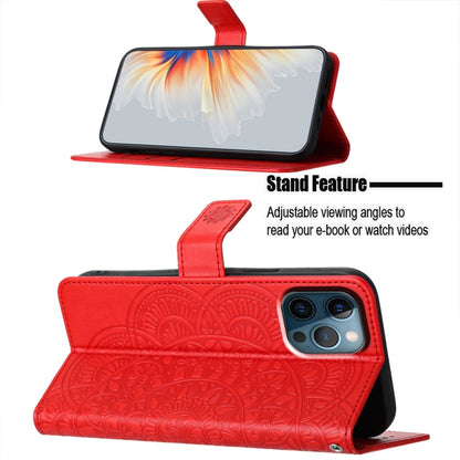 For iPhone 16 Pro Max Flower Embossed Leather Phone Case(Red) by buy2fix