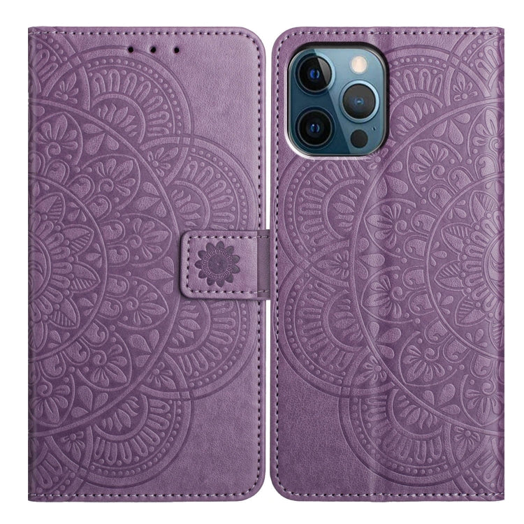 For iPhone 16 Pro Flower Embossed Leather Phone Case(Purple) by buy2fix