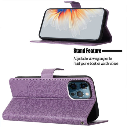 For iPhone 16 Pro Flower Embossed Leather Phone Case(Purple) by buy2fix
