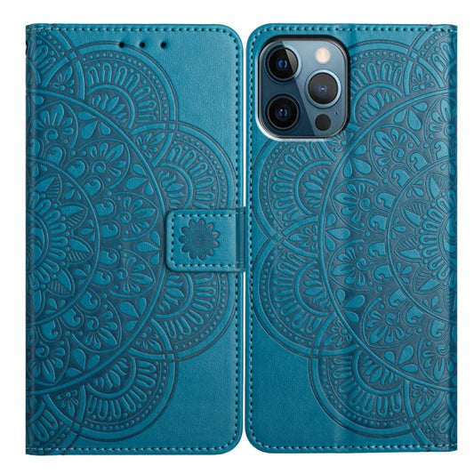 For iPhone 16 Pro Flower Embossed Leather Phone Case(Blue) by buy2fix