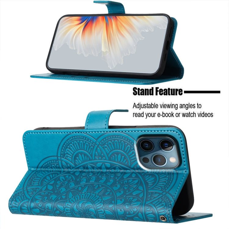 For iPhone 16 Pro Flower Embossed Leather Phone Case(Blue) by buy2fix