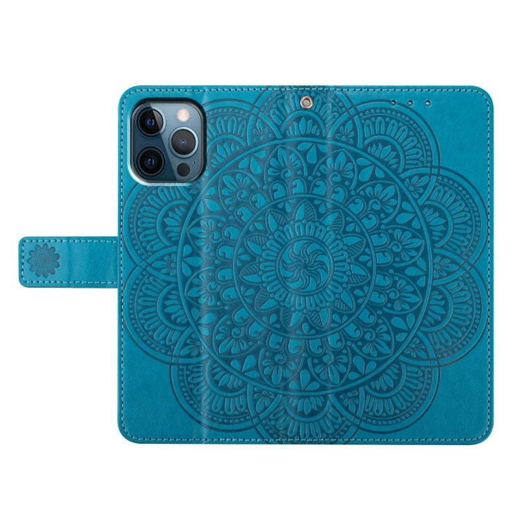 For iPhone 16 Pro Flower Embossed Leather Phone Case(Blue) by buy2fix