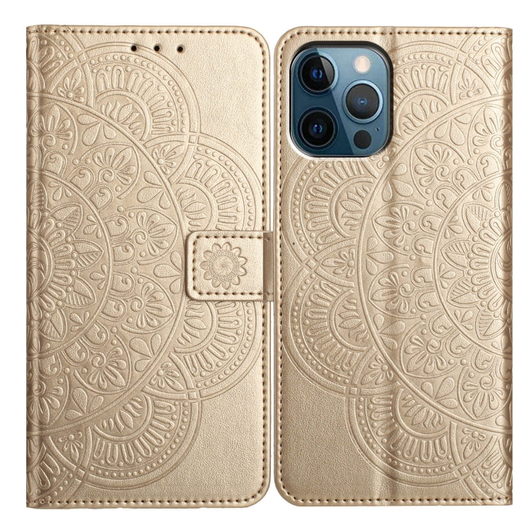For iPhone 16 Pro Flower Embossed Leather Phone Case(Gold) by buy2fix