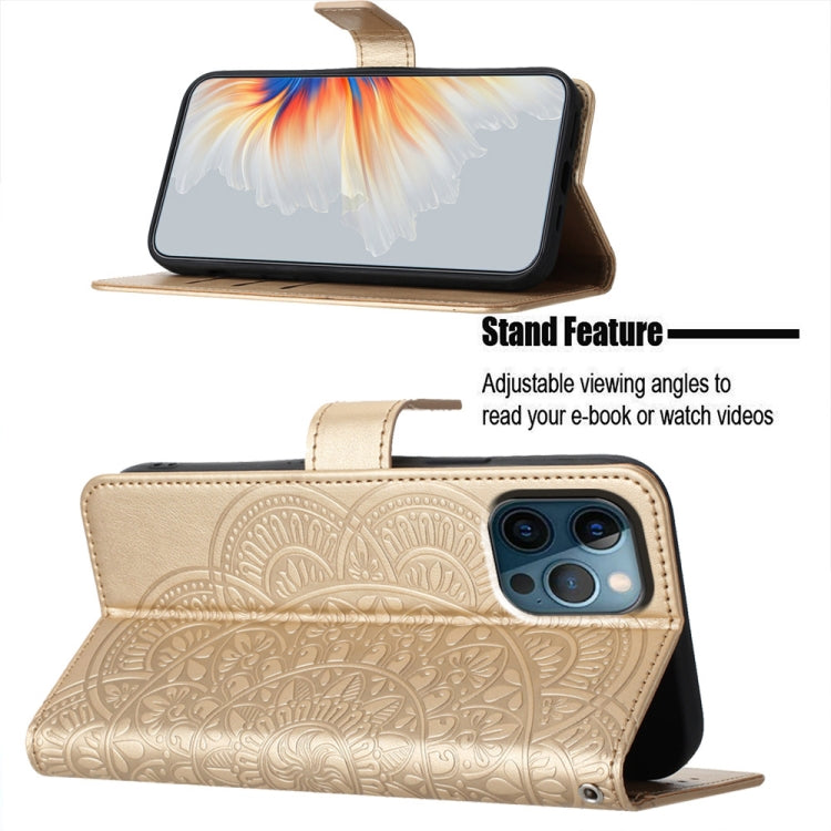 For iPhone 16 Pro Flower Embossed Leather Phone Case(Gold) by buy2fix